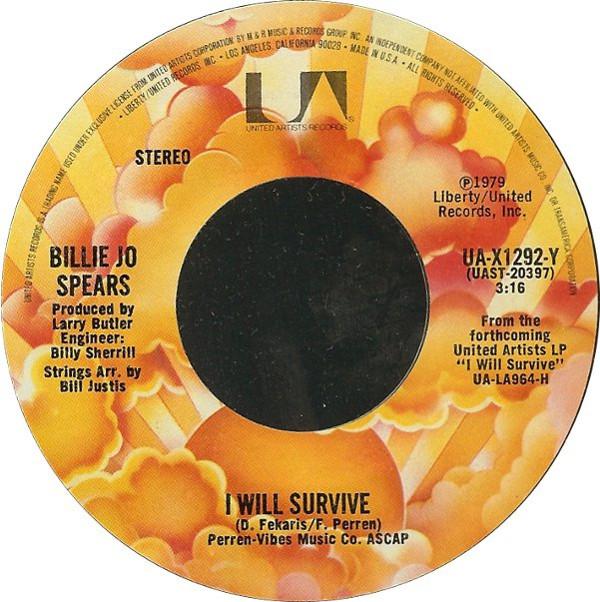 

7-дюймовая пластинка BILLIE JO SPEARS I Will Survive UAX1292Y United Artists 1979 UK Rock Б/у