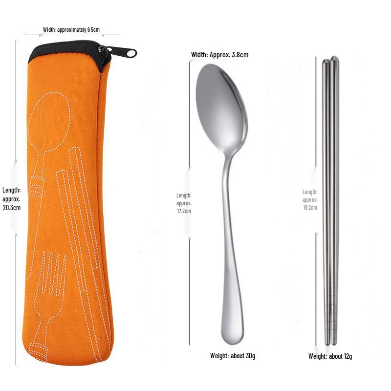 Stainless Steel Portable Cutlery Set with Cloth Bag - Includes Knife, Fork, Spoon & Chopsticks for Outdoor Travel