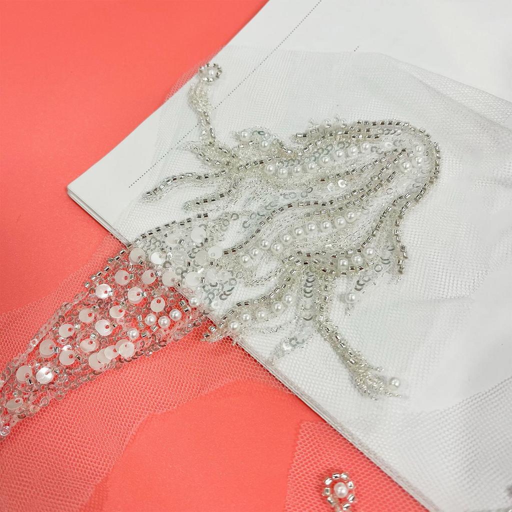 Embroidery Sequins Lace Applique Sewing On Embroidered Patched Wedding Dress Applique for Clothing Wedding Gown Dress