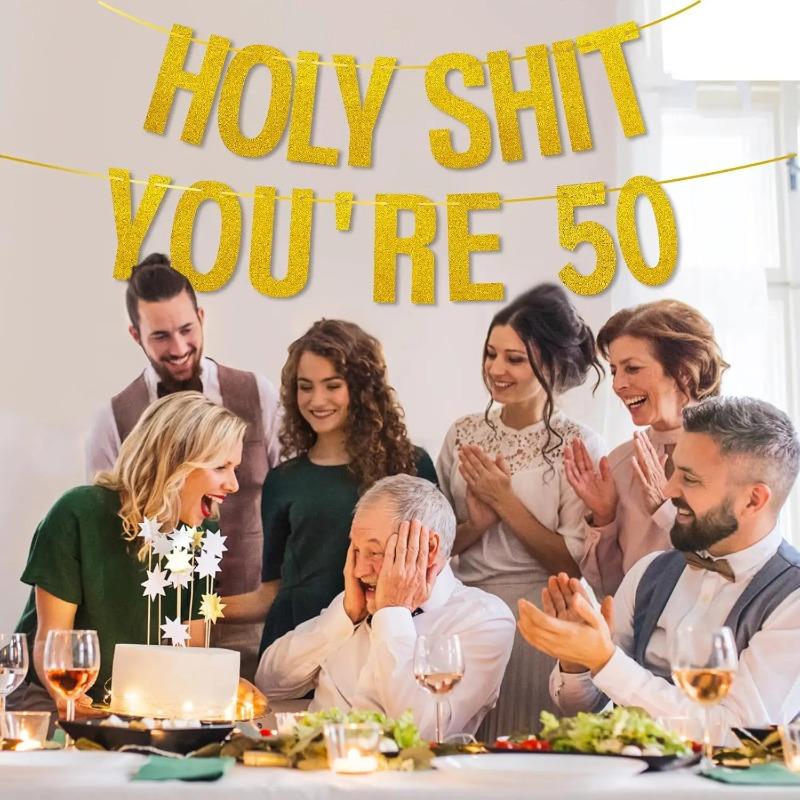 50th Birthday Decorations Banner for Women Men Gold Glitter Paper Party Elegant Decoration Adults Hanging Garland Supplies