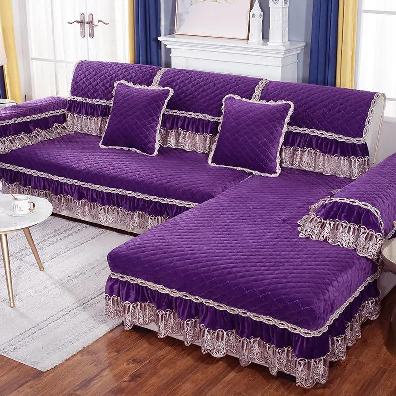 Four Seasons Sofa Cover Modern Minimalist Sofa Lace Cushion Winter Plush Household  European Anti Slip Fabric Sofa Napkins