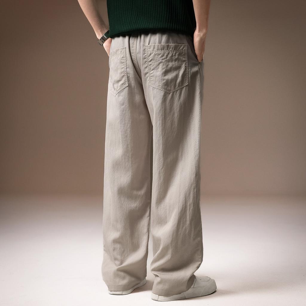 High-end Lyocell Tencel comfortable loose straight trousers men's spring and summer thin pleated texture quick-drying casual trousers
