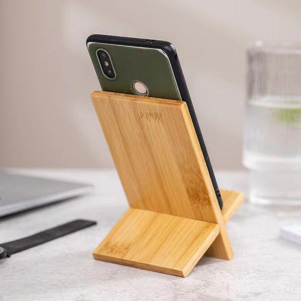 Bamboo Phone Stand: Stylish Holder for Watching TV and Displaying School Logos