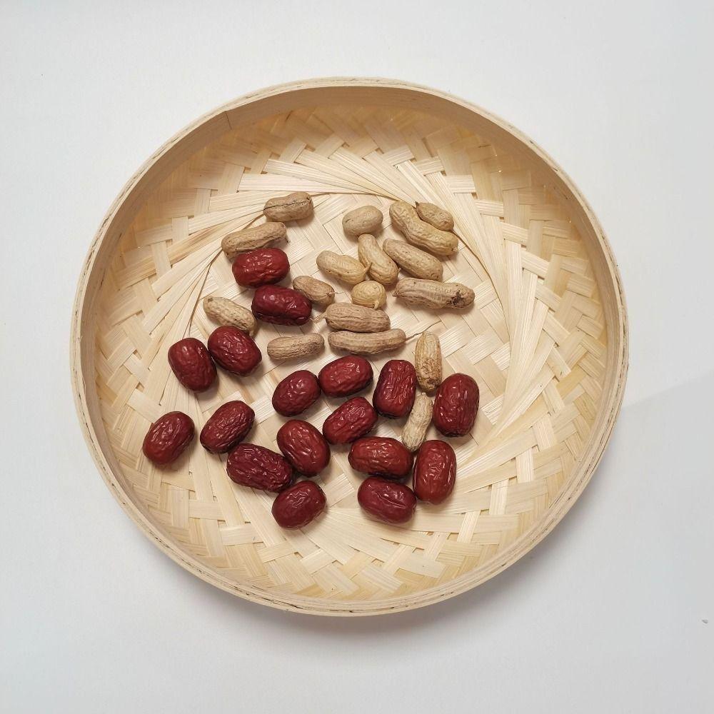 Flat Handmade Weave Basket 18CM Bamboo Storage Tray DIY Woven Bamboo Tray  Food Storage