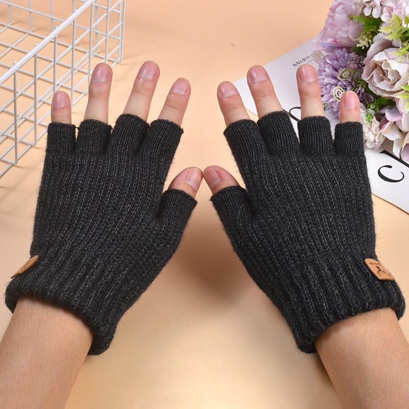 Winter gloves men's plush thickened warm winter gloves men's plush wool knitted gloves