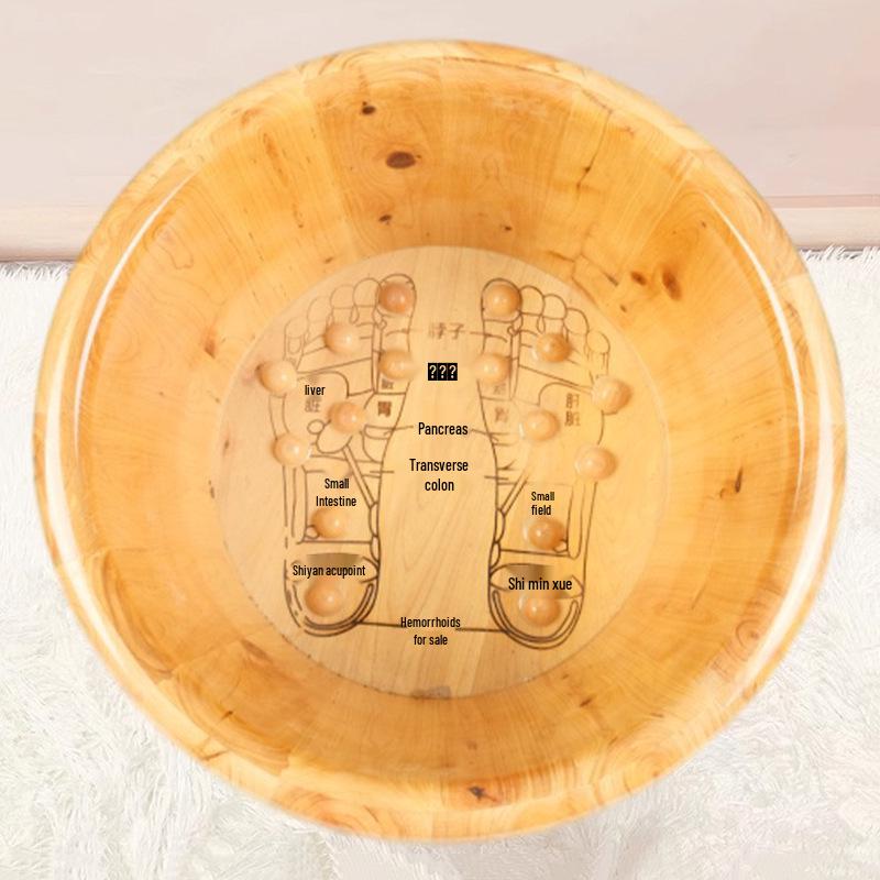 Cedar Wood Foot Bath Basin with Acupoint Massage - Household Wooden Soaking Bucket