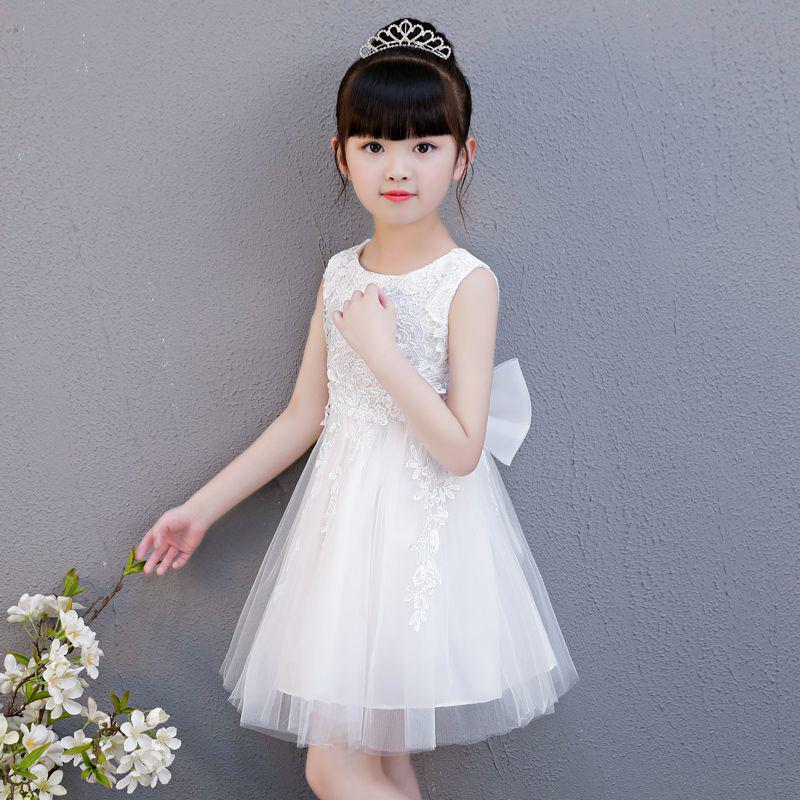 2026 New Style Girls Princess White Fluffy Summer Dress 110