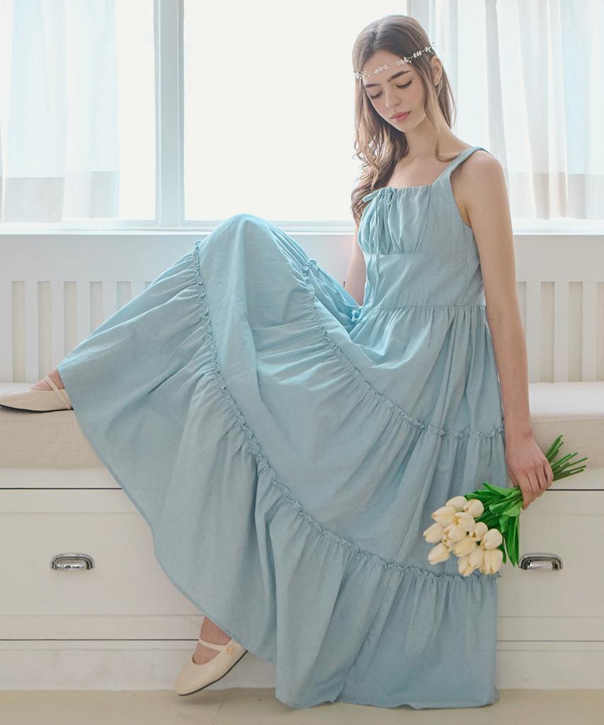 SLOWLOLLI Ribbon Shirring Sleeveless Dress_5 Colors
