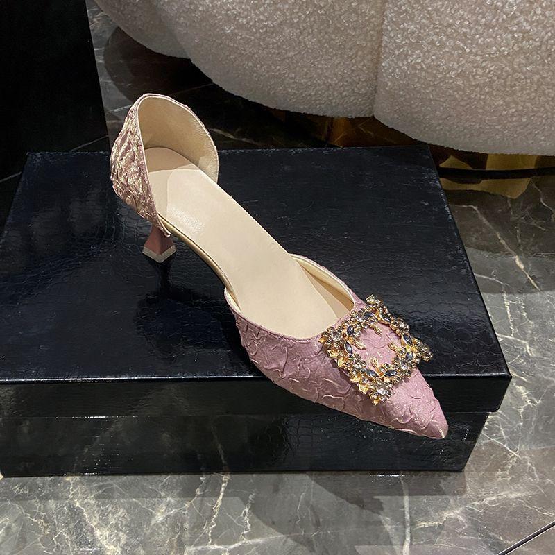 Square buckle fashion pointed sandals women's 2025 spring and summer new small fragrant style gentle fashion versatile single shoes high heels women