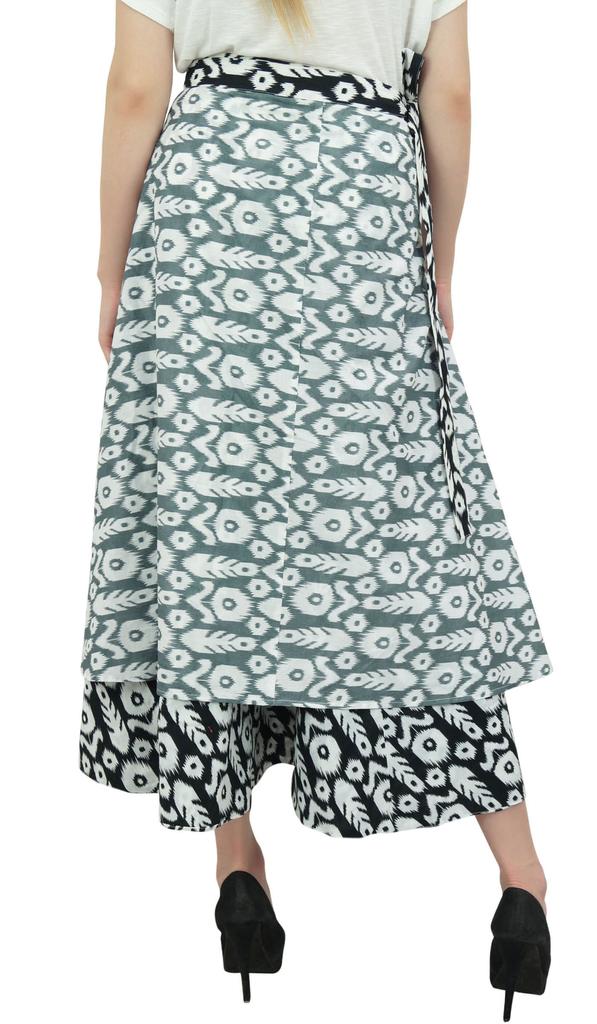 Phagun Double Layered Reversible Floral Printed Cotton Black Long Wrap Skirt