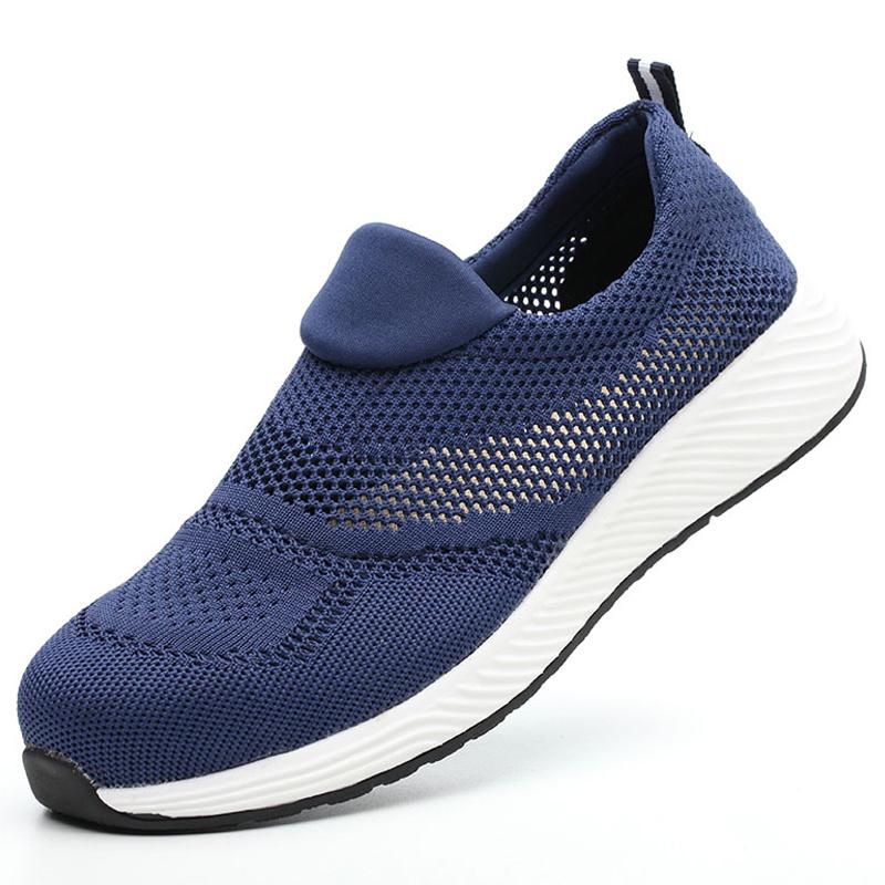 Mjythf New Men Work Sneakers Air Cushion Safety Shoes Anti Smashing Anti Stabbing Work Shoes Breathable Mesh Steel Toe Shoes