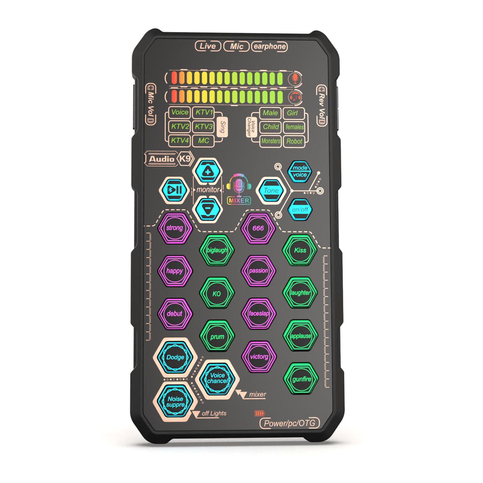 

K9 Handheld Live Sound Card Sound Board Set с функцией изменения голоса для подкаст-трансляций и пения чёрный