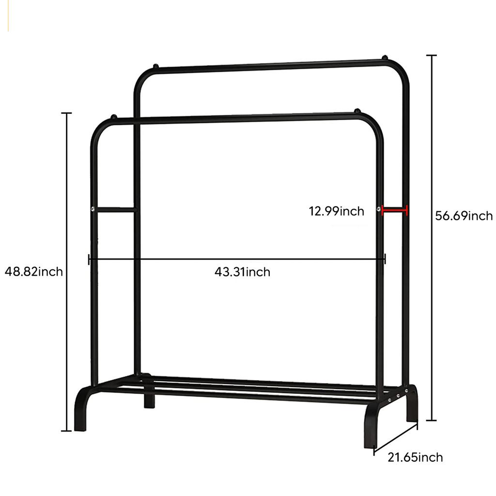 Garment Rack Freestanding Hanger Double Pole Multi-functional Bedroom Clothing Rack, Metal Clothing Garment Rack with Shelves, B