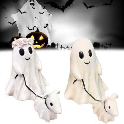1PC Halloween Ghost Walking Dog Statue Spooky Ghost Dog Halloween Figurine Home Tabletop Decorations