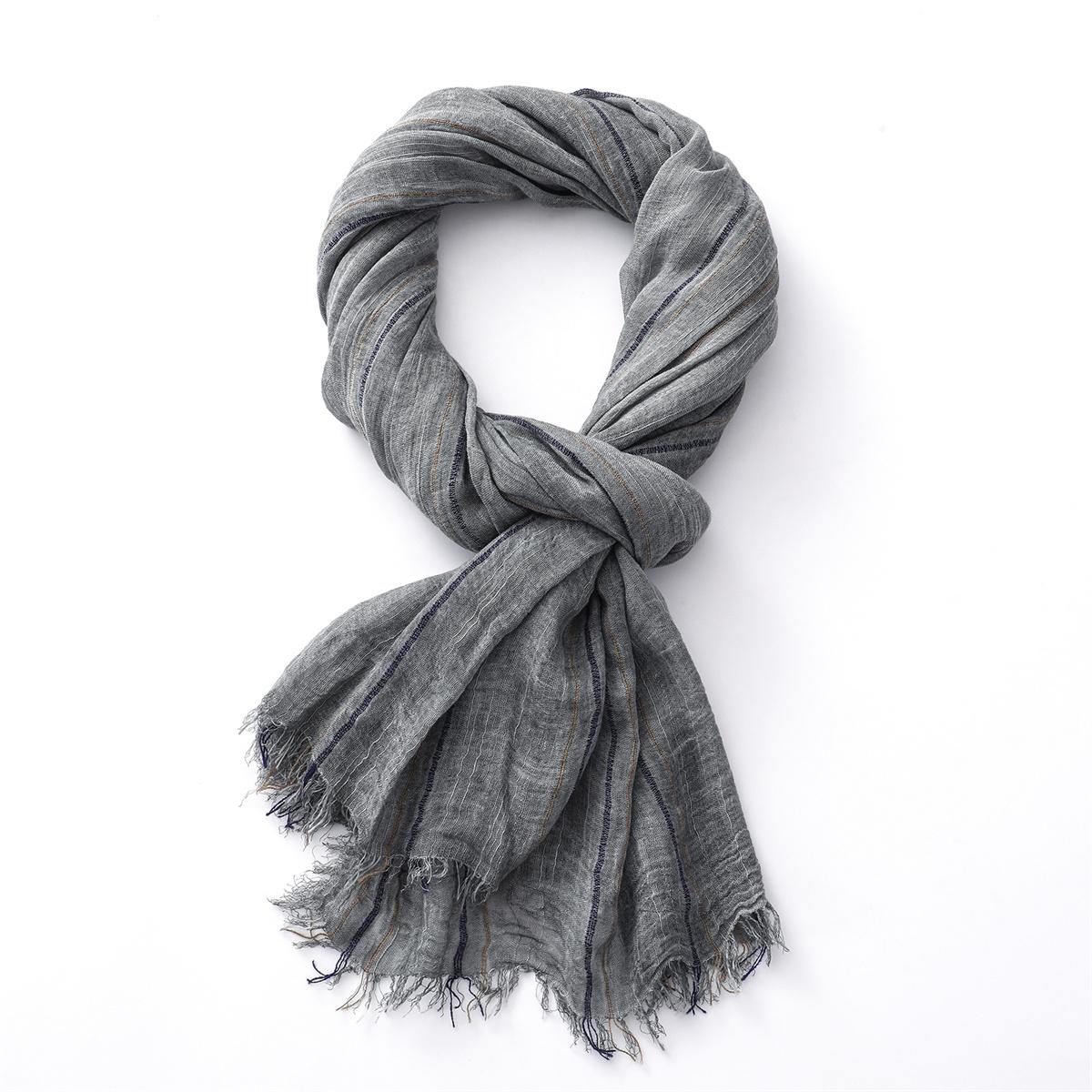 

Мужской шарф из хлопка и льна в полоску, осенне-зимний, теплый, шейный платок, модные аксессуары, шарфы, шаль, буфанда, обертывание серый