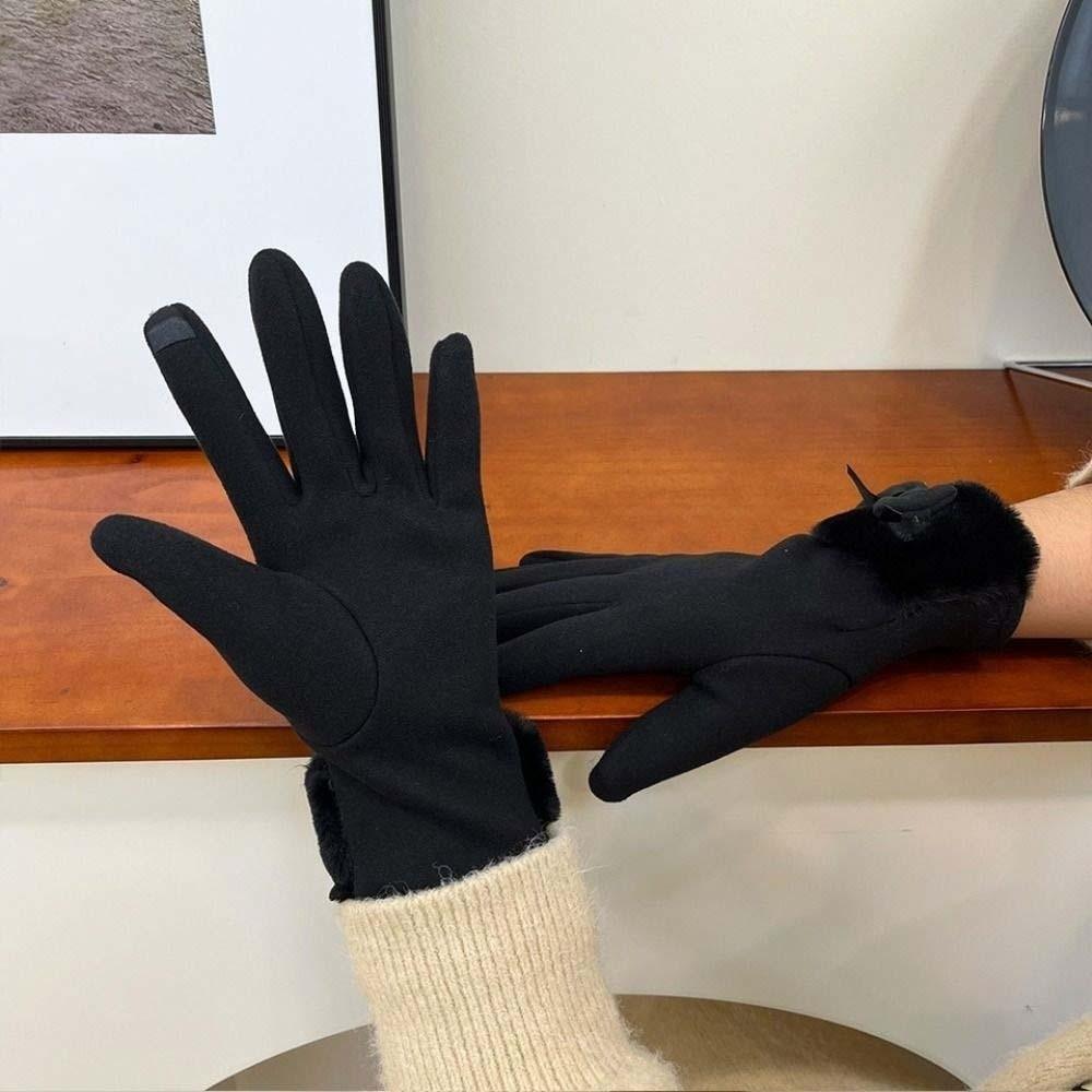 Bow Women Anti-cold Gloves Soft Windproof Finger Mittens All-Match Thickened Suede Gloves Winter