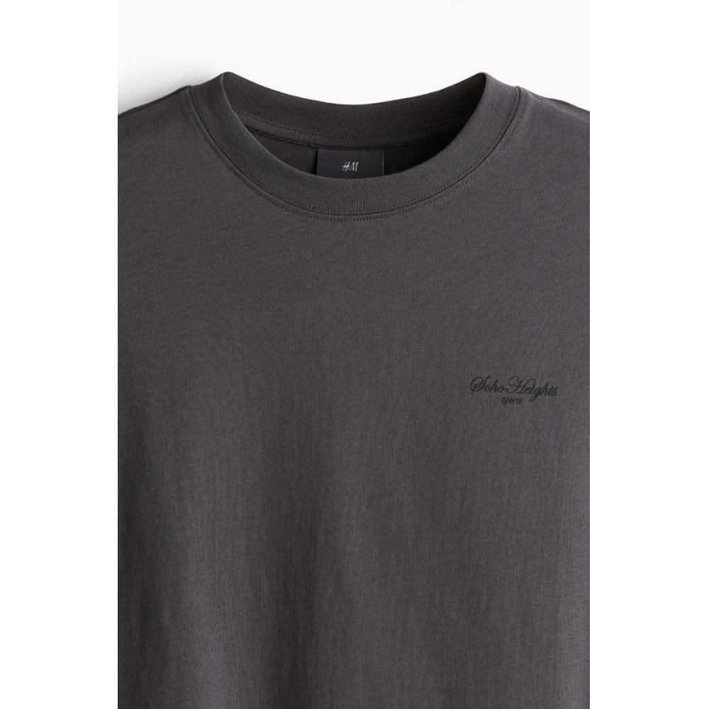 H M Loose FiT PrinTed T sHirT Dark Grey