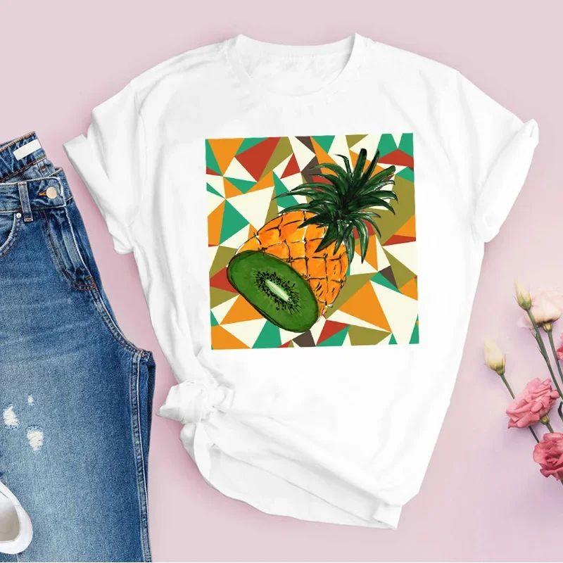 Watercolor Watermelon Fruit Cartoon Graphic Women Summer Fashion Fun Print Women Cotton T-shirt  Loose Y2K Relaxed Top T-Shirt
