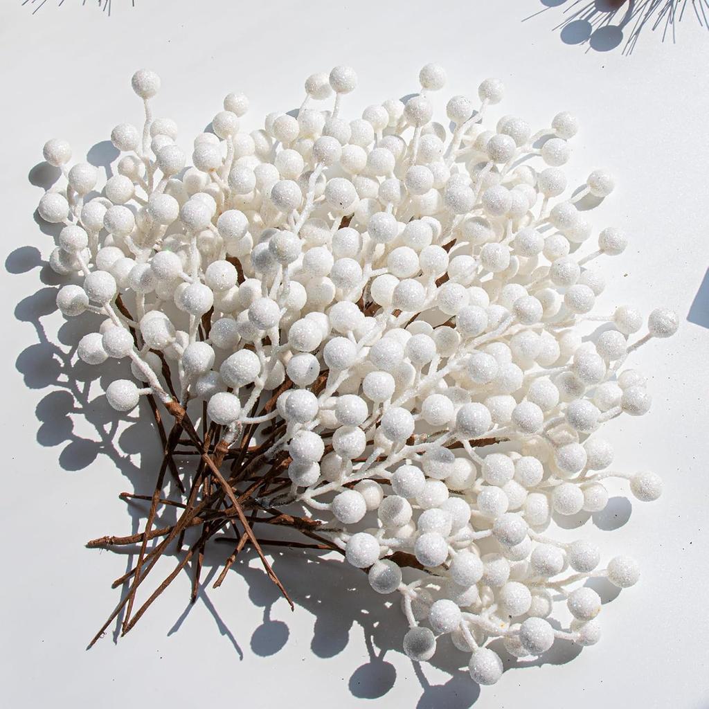 32 Pack Glitter Christmas Picks, 6.5-Inch Red Artificial Berry Stems for Xmas Tree & Home Decor