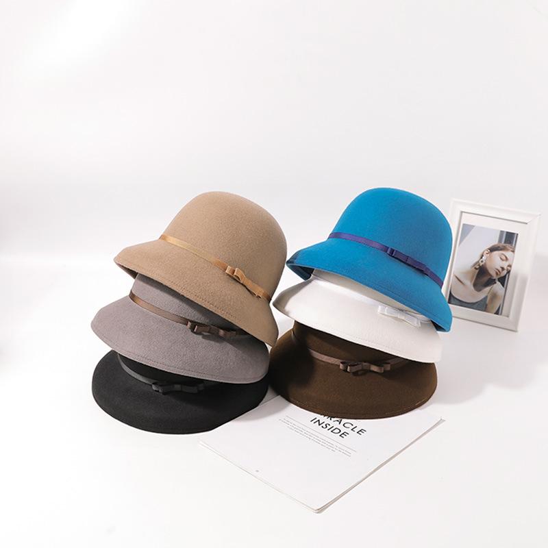 New Woolen Bucket Hat for Women's Autumn and Winter High-end Sense Xiaoxiang Dome Retro Temperament Celebrity Top Hat