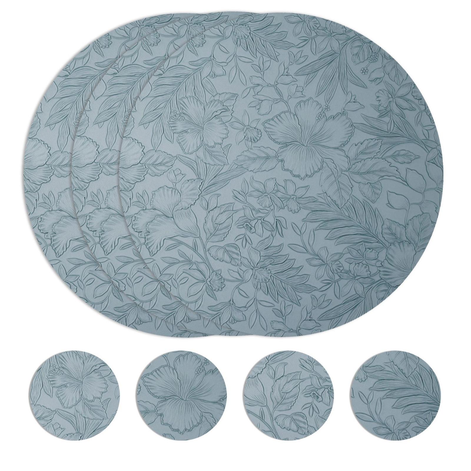 

Round Minimalist Table Placemat Set Heat Resistant Coasters for Home Use Durable Non-Slip Dining Table Mats with Floral Pattern One Size синій
