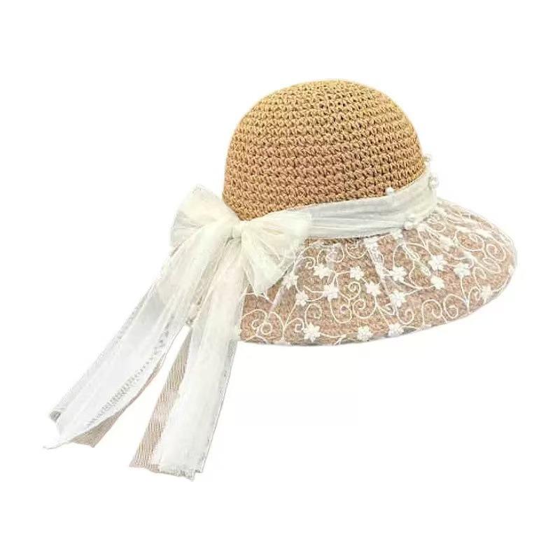 Summer New Seaside Sun Hat Breathable Sunscreen Hat Large Brim Bucket Hat Foldable French Lace Straw Hat