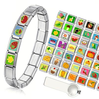 Modular Titanium Steel Bracelet with Cartoon Fruit and Vegetable Charms