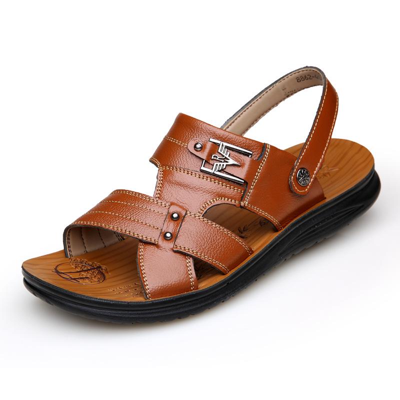 Sandals men's summer 2025 leather casual beach shoes men's outer wear middle-aged and elderly dual-purpose slippers men's non-slip
