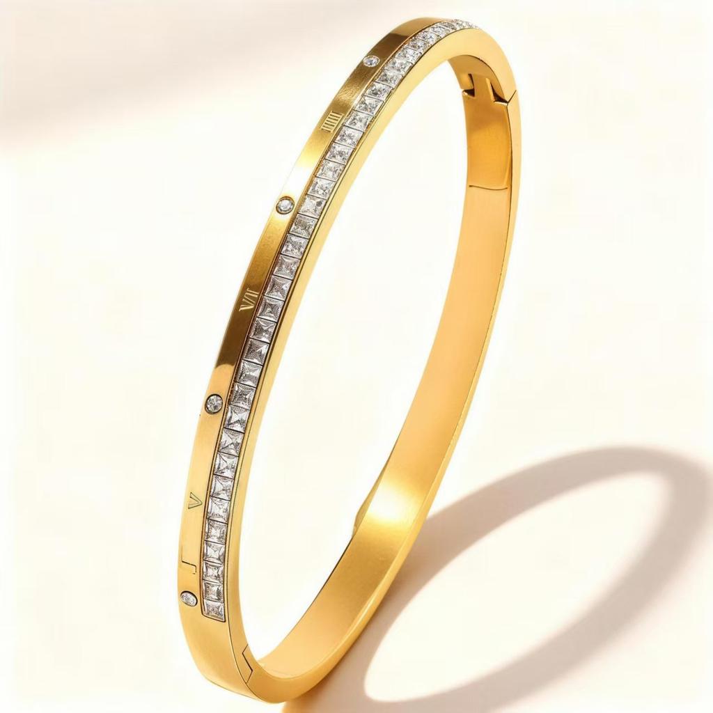 Yupsk Delicate Roman Numerals Zircon Inlaid Bracelet for Women Luxury Stainless Steel Bracelet Jewelry Accessories