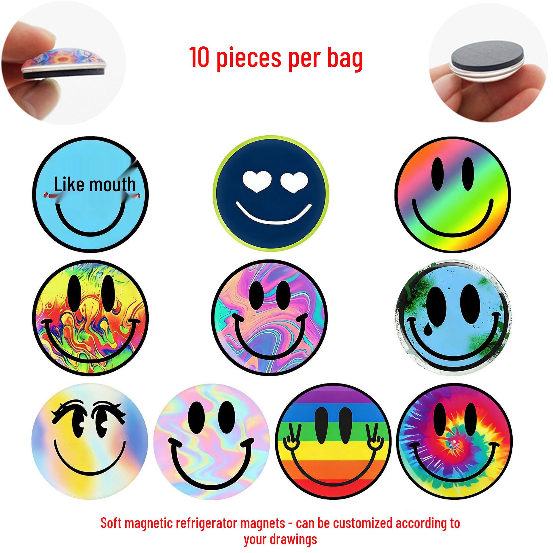 

Colorful Cartoon Emoji Fridge Magnets - Crystal Glass Smiley Face Stickers for Home Decoration 25mm Fridge Magnet Set of 10 (FDL192)