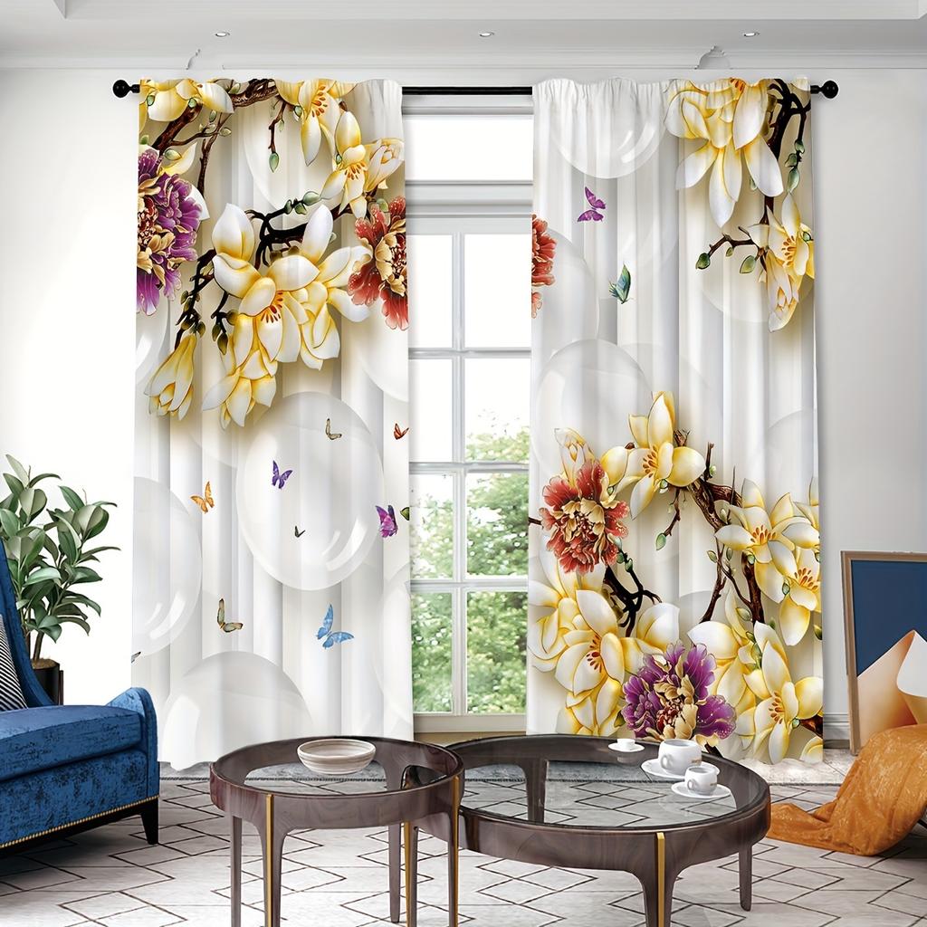 2pcs Colorful Flower Pattern Curtain Decorative Window Drape Window Treatments For Bedroom Living Room Home Decoration cortinas