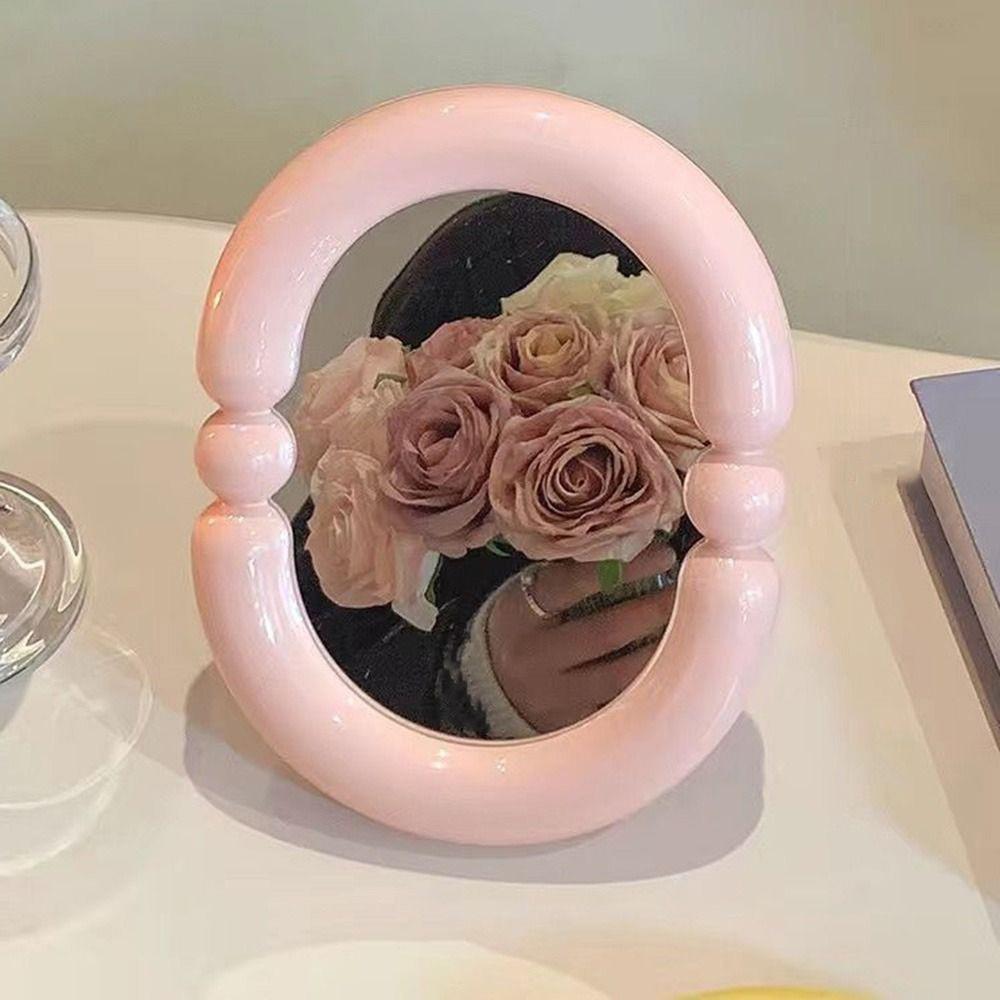 

Candy Color Folding Mirror High-definition Table Mirror Makeup Mirror Home Bedroom Desktop Oval-Pink