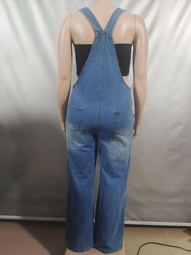 Women's European & American Denim Overalls - Summer Casual Zipper Washed One-piece Long Pants