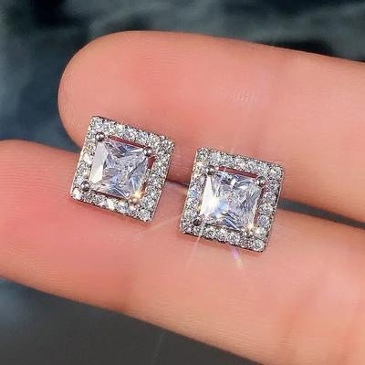 Neue Luxus Prinzessschliff Zirkonia Ohrstecker Farbe Accessoires Für Damen Vintage Party Elegant Vielseitig Damen