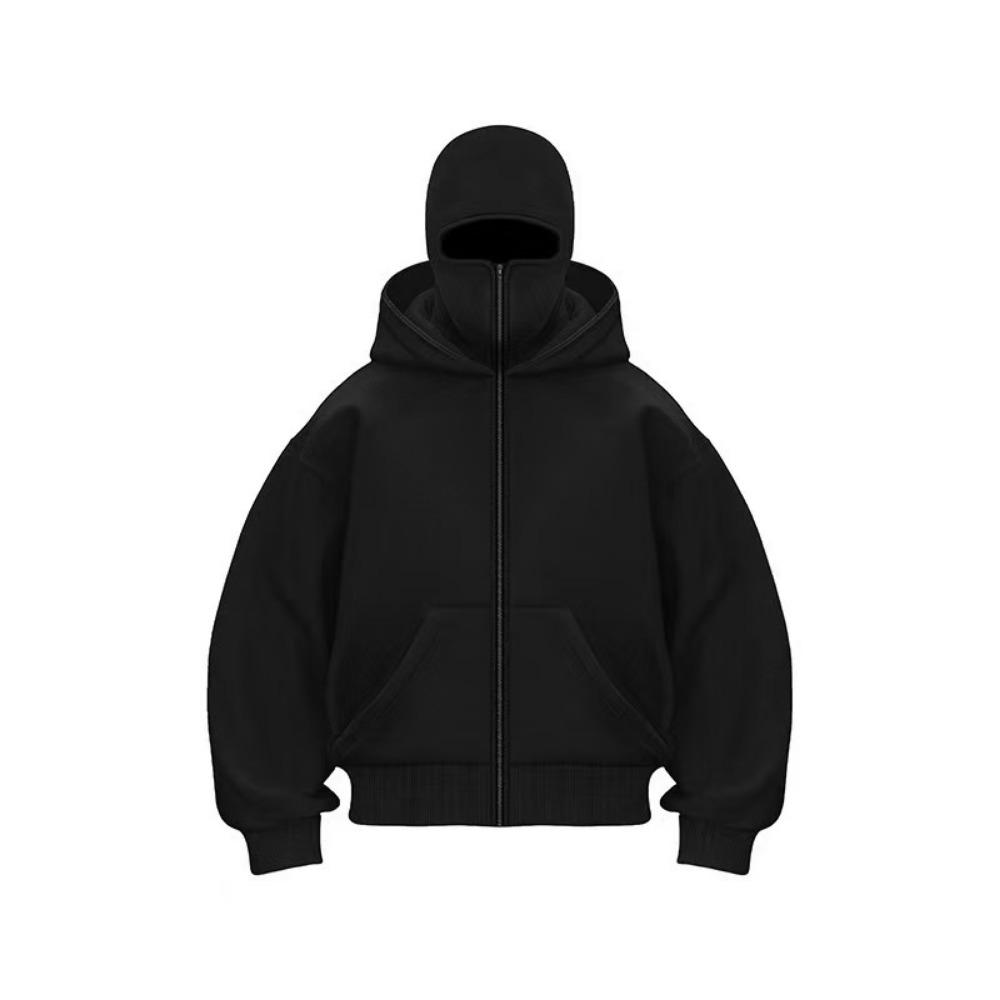 Men Hip Hop Double Hat Balaclava Hoodie Windproof Zipper Face Mask Sweatshirt Streetwear