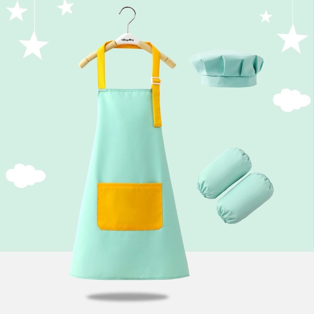 Cartoon Kids Apron Solid Color Chef's Uniform New Children's Bib Cooking