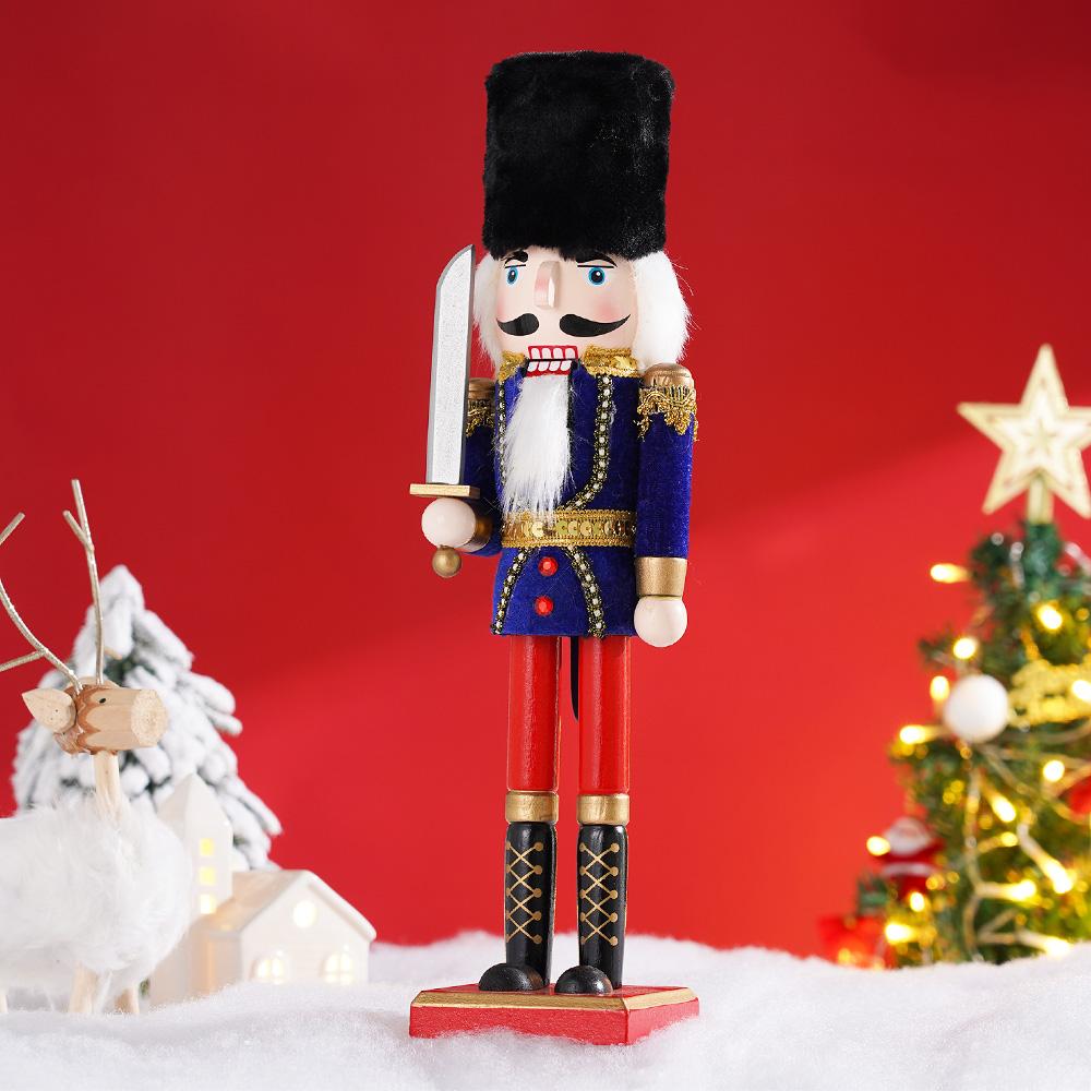 38CM Nutcracker Miniature Wooden Nutcracker Puppet Ornament Desktop Decoration Cartoon Walnut Soldier Christmas Home Decoration
