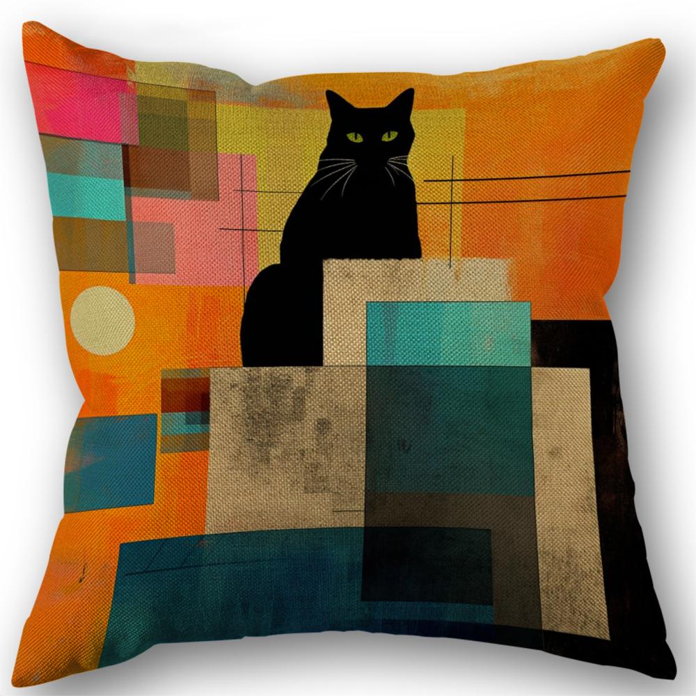 Black Cat Pillowcase Wedding Decorative Linen Pillow Case For Home Pillow Cover 45X45(One Sides)