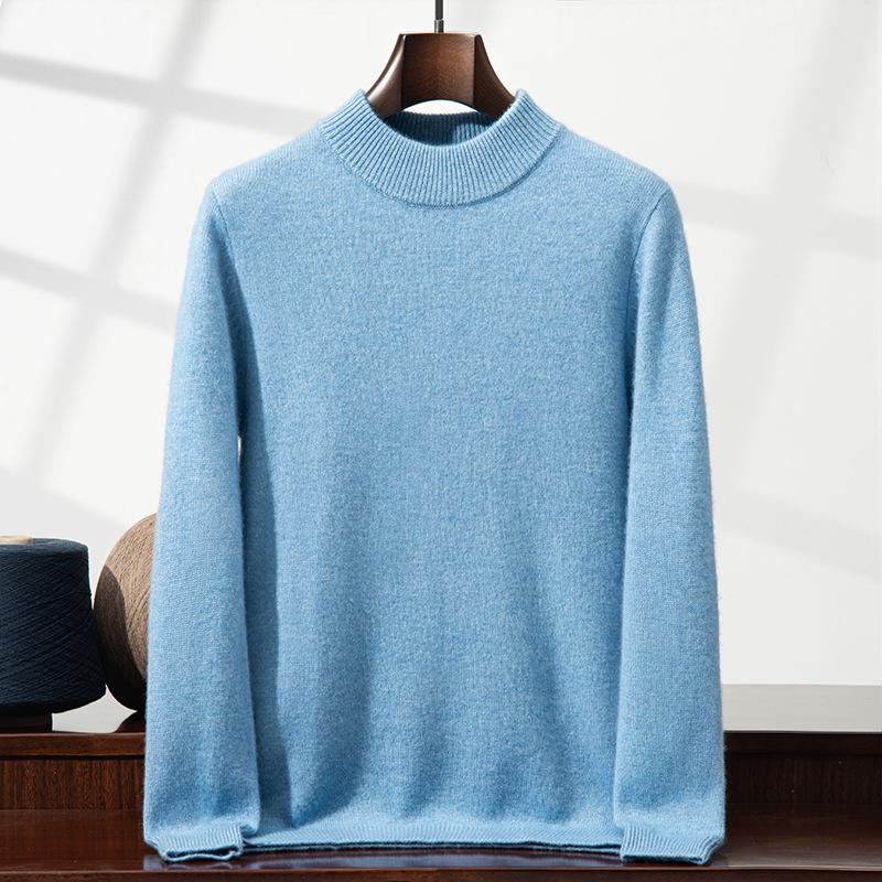 Men's Winter Business Casual Wool Sweater - Thick, Half High Neck, Loose Knit Pullover