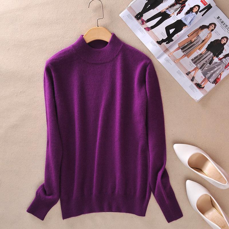 

IHUASU Autumn and Winter Women s Semi-high-neck Knitted Pullover Sweater, Slimming Long-sleeved Solid Color Base Sweater XXL лавандовый