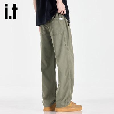 Men's Spliced Drawstring Cargo Straight-Leg Pants