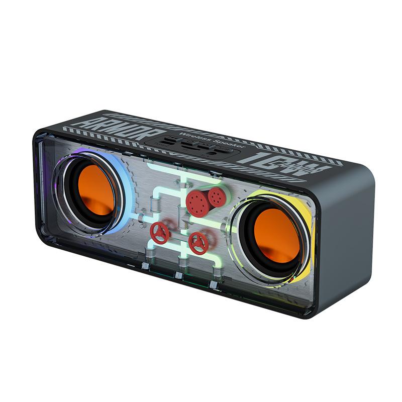 Dual-Speaker Transparent Mecha Bluetooth Speaker with Colorful Ambient Lighting,Small High-Power Desktop Audio for Computer