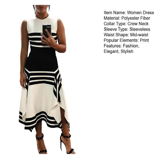 Abito Maxi Senza Maniche da Donna Estivo Casual Vita Alta Girocollo Abito a Righe Fluido Orlo Irregolare Spacco Abito Lungo
