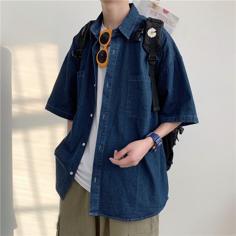 New Summer Men's Loose Short-Sleeve Denim Shirt - Korean Style for Couples