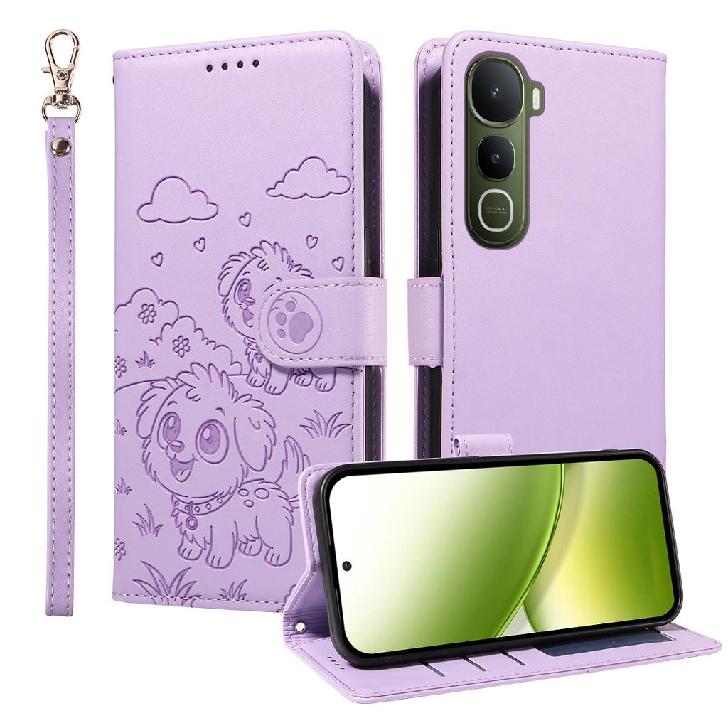 For vivo Y400 5G Case RFID Blocking Imprinted Dog Pattern PU Leather Phone Cover with Wrist Strap