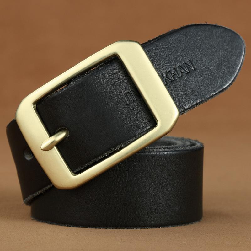 Purely Handmade American Brass Leather Retro Old Simple Tooling Jeans Belt Belt, Men'S Models