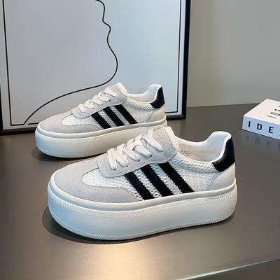 Leather Women's Spring and Summer Platform Shoes Versatile Mesh White Shoes Sports Shoes Women's Shoes Casual Board Shoes