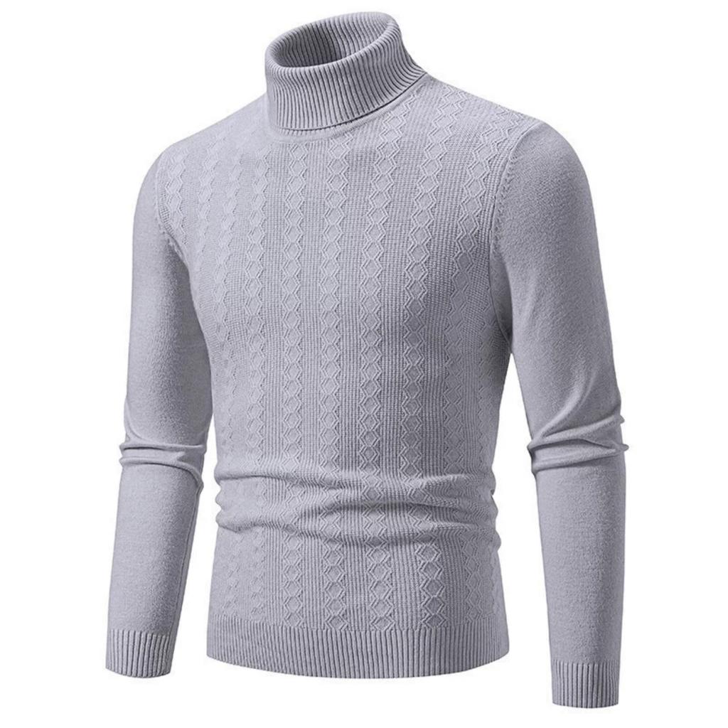 Men's Casual Solid-color High-collar Knitted Sweater, Men's Warm Base Knitted Pullover Sweater