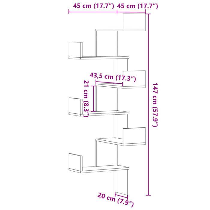 VidaXL Corner Wall Shelf Concrete Grey 45x45x147cm Engineered Wood, Corner Shelf, Hanging Shelf, Wall Shelf 852639