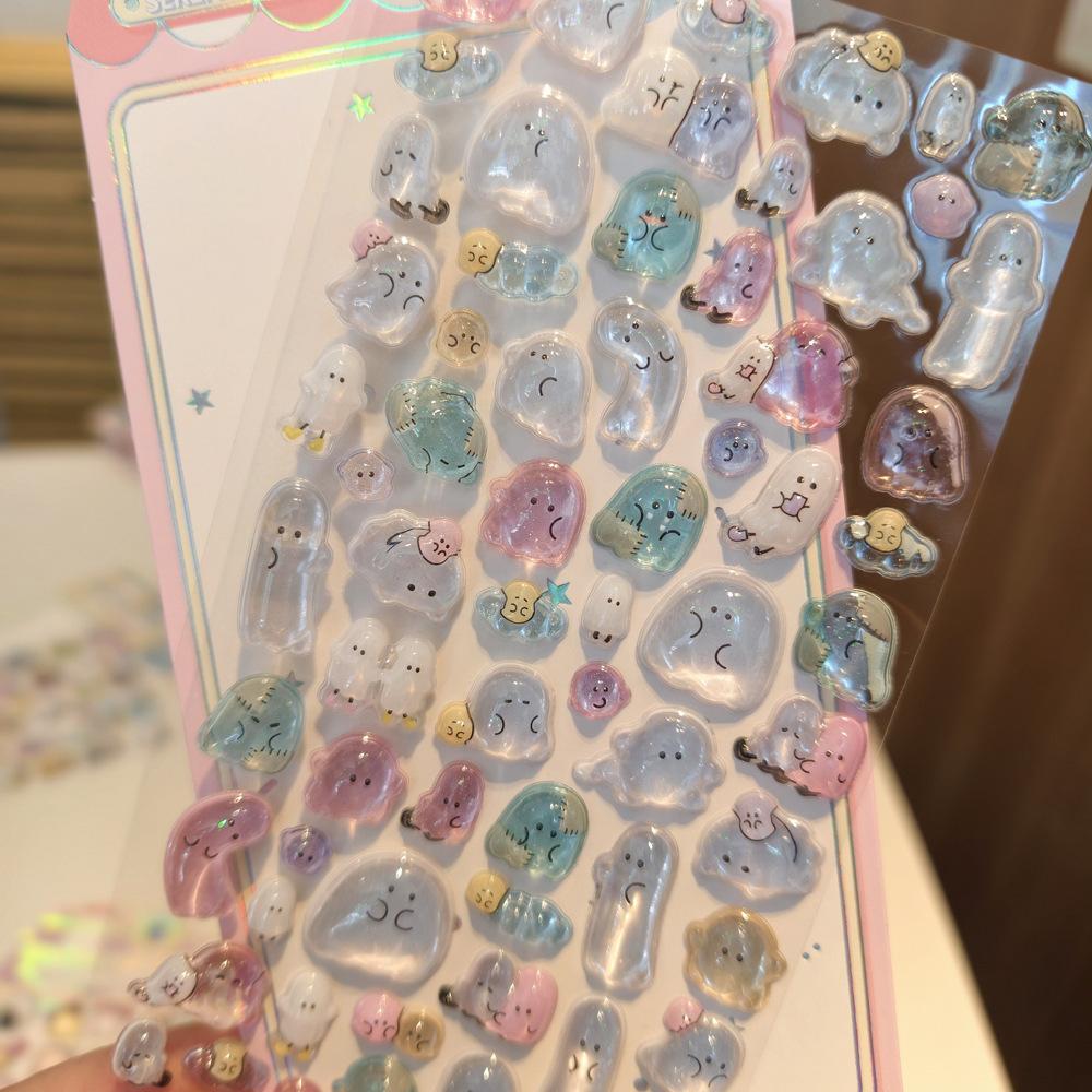 Ghost Family 3D Crystal Relief Decals - Adorable Fun Decals, Waterproof for Girls Phone Case DIY Decor & Kawaii Craft Presents